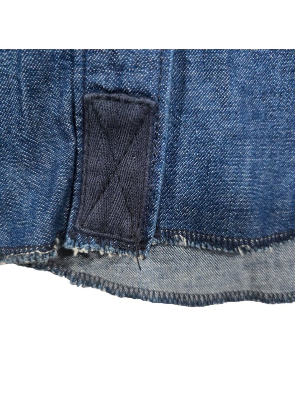 We The Free Women's XS Denim Snap Front Shirt Puff Sleeve Raw Hem Blue Western - Picture 10 of 14